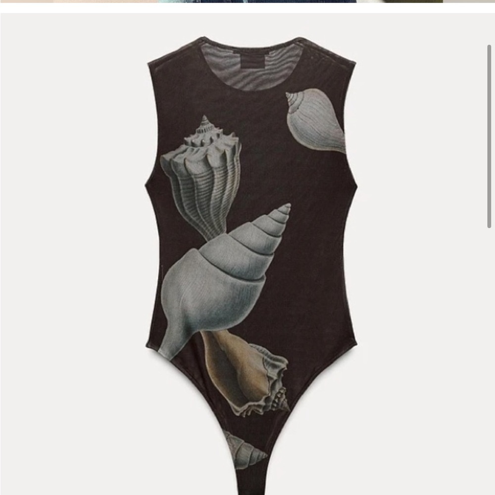 NWT Zara 2024 COLLECTION Shells PRINT TULLE BODYSUIT Top Size S